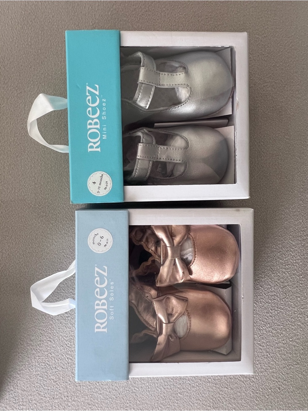 New in BoxRobeez Baby Girls Metallic Silver and Rose Gold Soft Sole Shoes Bundle